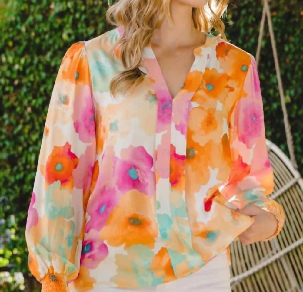 NEW ODDI ira long sleeve blouse in multi